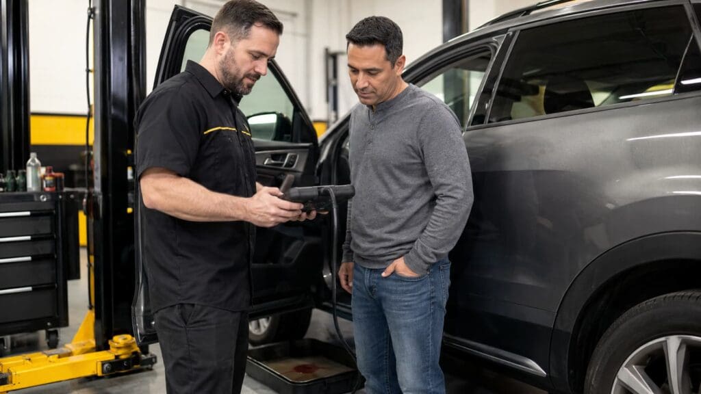 technician and customer